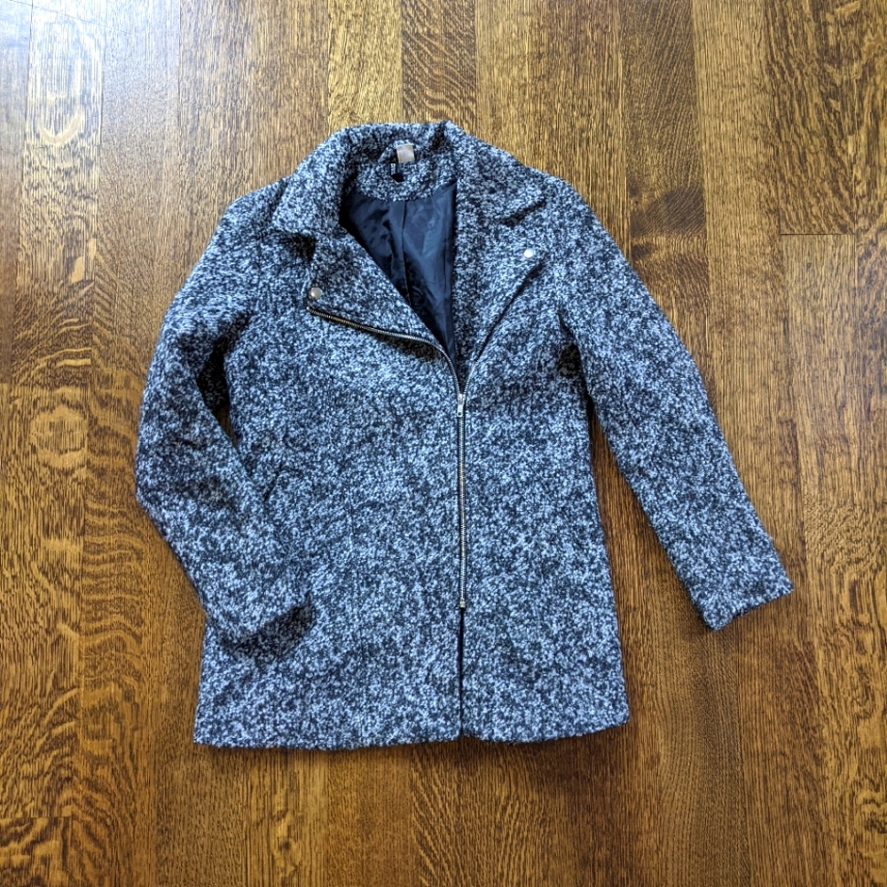 Grey Wool Winter Coat Women's 8 Biker Punk Moto Zipper